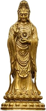 Chufan MIni Guanyin Buddha Statue on Lotus Pedestal Avalokitesvara Tiny Quan Yin Kwan Yin Figurines Brass Spiritual Sculpture Statue Mercy and Compassion Handmade Feng Shui Decor
