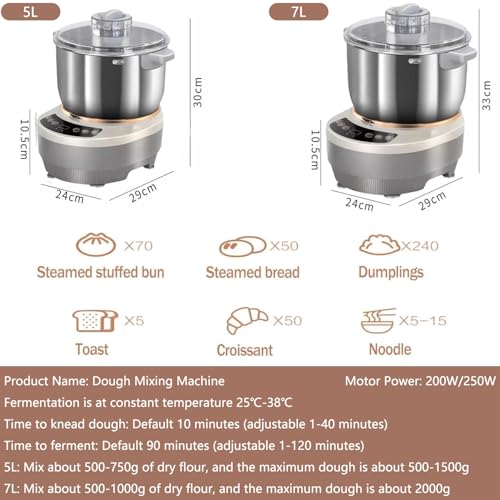 Teigmixer aus Edelstahl mit Fermentationsfunktion, ideal für professionelles Backen und hausgemachte Teigzubereitung