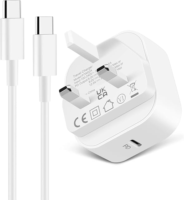 ARCCRA 20W USB C Charger Plug with 2m Type-C Fast Charging Cable, PD Power Adapter and USB C to C Cable, Compatible with iPad Pro/Air/mini, Switch, Samsung Galaxy, Xiaomi, OPPO, Realme Phones, etc.