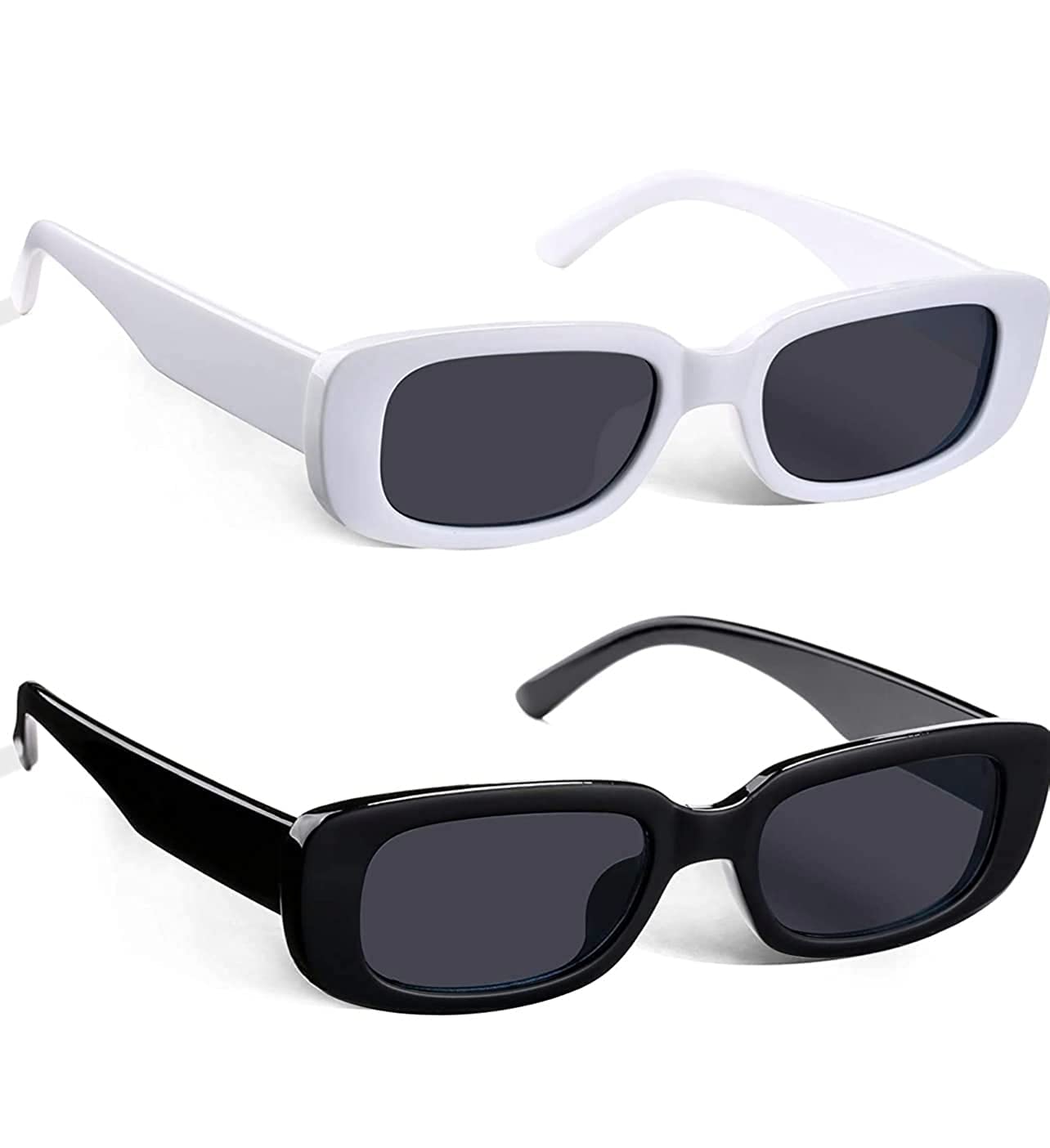 Rectangle Non-Polarized Sunglasses Combo of 2 Pcs for Women Retro Fashion Non-Polarized Sunglasses UV 400 Protection Square Frame Eyewear (Black and White), Large-image-45