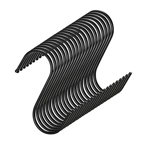 BEWISHOME S Shaped Hooks,20 PCS S Hooks for Hanging Clothes, S-Hooks Utility Hanging Hooks,S Shaped Silver Hooks Hangers for Kitchen Bathroom Bedroom Office, Black FYC02H