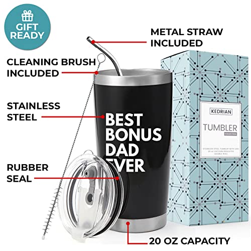 Kedrian Best Bonus Dad Ever Tumbler 20Oz, Bonus Dad Gifts, Step Dad Mugs, Step Dad Cup, Step Dad Gift Ideas, Step Dad Gifts For Father In Law Gift From Daughter In Law, Step Daddy Stepdaughter Gift #TOP4