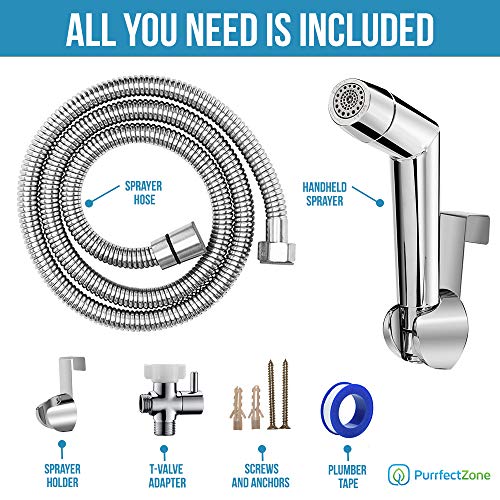 Purrfectzone Two Mode Bidet Sprayer for Toilet and Baby Cloth Diaper Sprayer- Easy to Install, Great Hygiene with Less Money Spent (Chrome) - Thumbnail 3