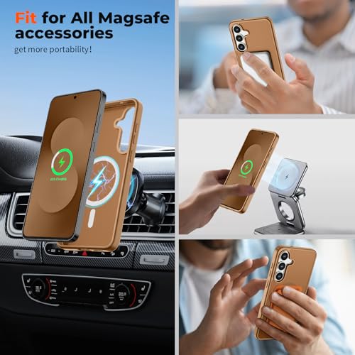 Image of SUPFINE Magnetic for Samsung Galaxy S25 FE Case with Screen Protector, (Built-in Magnets) (Military Grade Drop Protection) Slim Translucent Shockproof Phone Case,Brown