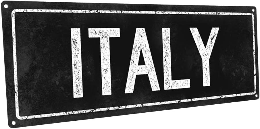 Homebody Accents Black Italy 4"x12" Metal Sign, Outdoor
