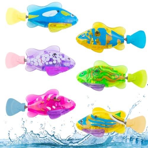 WDKXCN 6 Stück Roboter Fisch, Elektronische Fisch mit Leuchtende, Robo Fische für Kinder, Schwimmender Fisch Badewanne Spielzeug Elektrisch, Fisch Spielzeug für Kinder Badewanne Robo Fish
