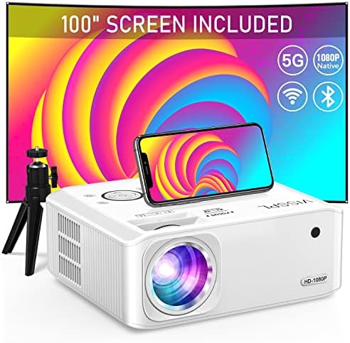 Projector with WiFi and Bluetooth, 6D/4P Keystone 15000L VISSPL 5G Native 1080P Projector 4K Supported, 50% Zoom Outdoor Movie Projector for iOS & Android Phone, Laptop, HDMI, USB, TV Box