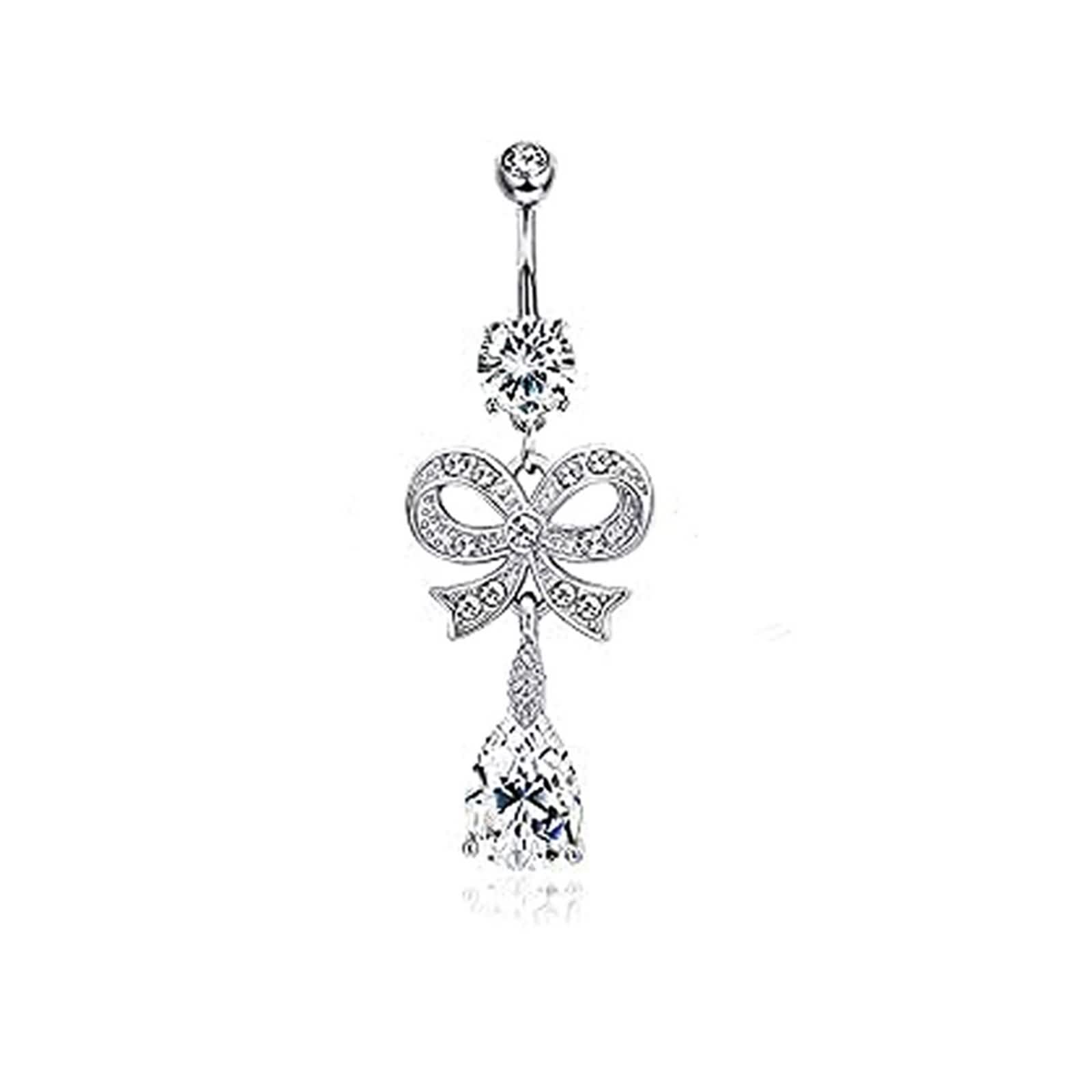 Bauchnabelpiercing Schmetterling Chirurgenstahl, Bauchnabelpiercing H?Ngend Sexy 14 Gauge Schmuck Set Blatt-Herz Bowknot mit Zirkonia