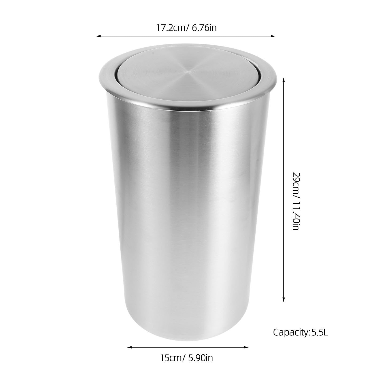 ibasenice Cubo de Basura Empotrado de 5,5l Tapa Abatible, Diseño Redondo de Acero Inoxidable para Cocina y Restaurante, Fácil de Limpiar y Ahorro de Espacio