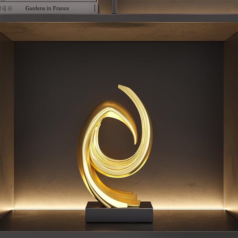 Golden Wave Resin Origami Statue Modern Abstract Home Decoration Emphasizes Abstract Office Desk Carving Table Family Bedroom Living Room Garden Office Golden Stripe Decoration (C) - Image 3