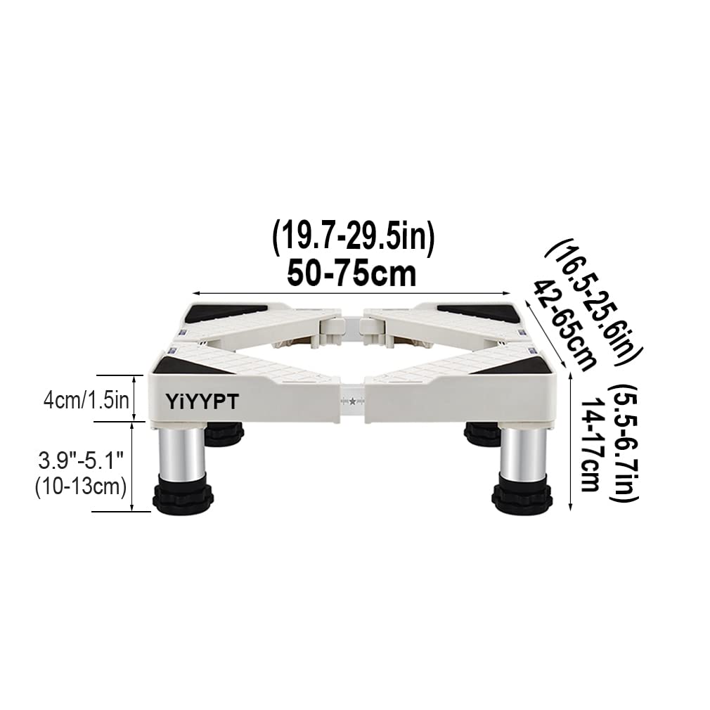 Base Ajustable para Lavadora y Soporte para frigorífico. Pedestal elevable de 50 a 75 cm. Soporte antivibración para Lavadora/lavavajillas. Resistente a la Humedad. Altura de 10/15