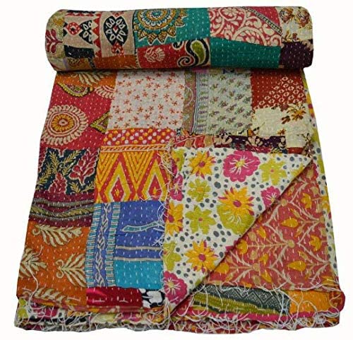 Estationeryhouse Couvre-lit indien vintage patchwork Kantha fait à la main couvre-lit réversible...