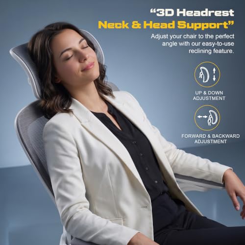 Image of DROGO Vesby Ergonomic Office Chair for Work with Dual Adaptive Lumbar Support | Breathable Mesh Computer Chair with 3D Headrest & Armrest | Gaming Chair with 135 Recline, 1-Yr Warranty(LightGrey)
