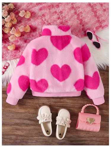 WDIRARA Girl's Cute Heart Pattern Fleece Jacket Zip Up Mock Neck Long Sleeve Teddy Outerwear Coat2