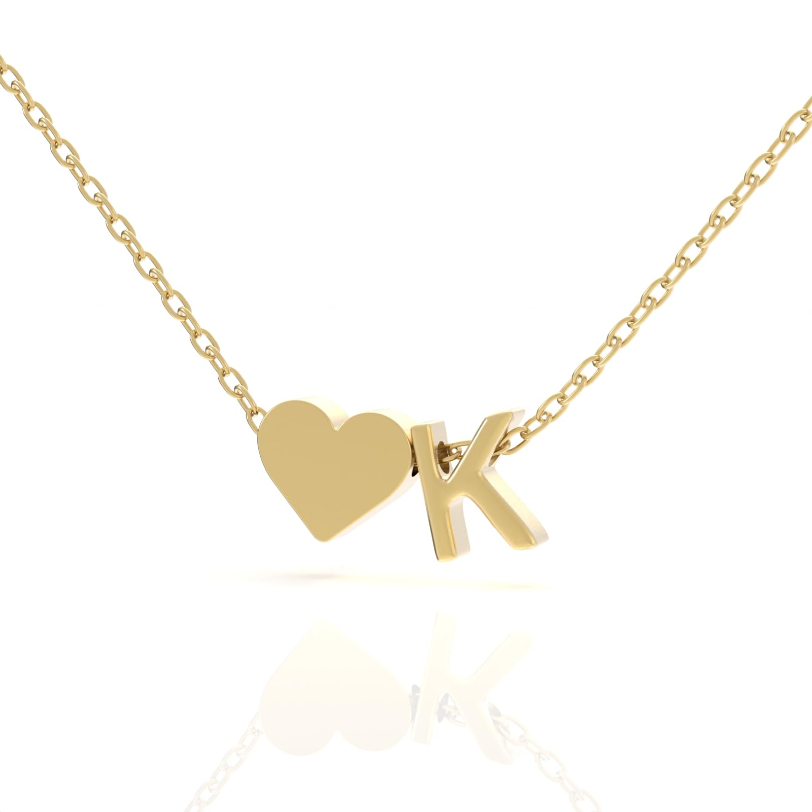 Dainty Initial Letter Necklace with Tiny Heart Charm, 18K Gold Plated Letter Pendant (A-Z), Adjustable 16–19 in, Gift Box & Message Card, Nickel-Free, for Teens & Women
