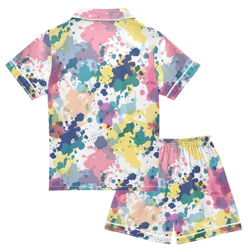 ALAZA Watercolor Spots Abstract Pajamas Satin Pajama Set Short Sleeve Button Down Sleepwear2