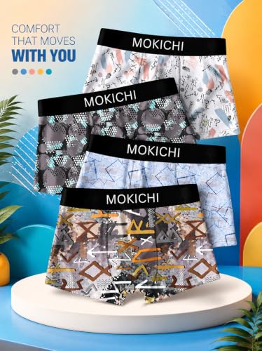 Image of Men's Printed Trunks | Boxer Brief Underwear with Broad Elastic Waistband and Contoured Pouch | Multicolour, Pack of 4