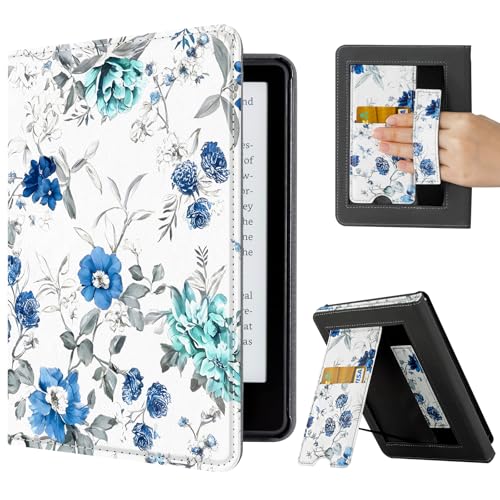 Image of CoBak Case with Stand for TCL 6.8 inch E-Book Reader -Cover with Auto Sleep Wake,Card Slot,Hand Strap Feature,Blue Blossom