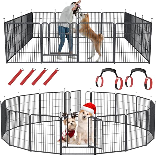 Image of Mr IRONSTONE Dog Playpen with Anti-Rust Coating - 32 inch Height 16 Panels Portable & Foldable Indoor /Outdoor Pet Fence for Large, Medium, or Small Dogs - Durable Exercise Pen