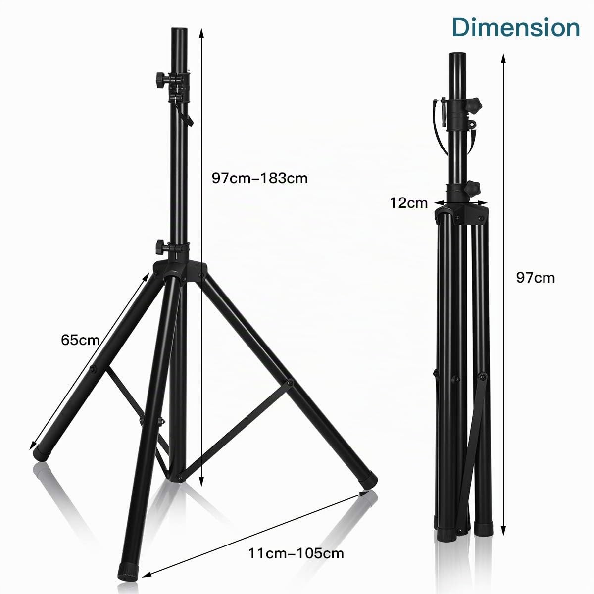 COSTWAY Lot de 2 Pied d'Enceinte Trépied de Haut-Parleurs en Fer+PP Hauteur Réglable 97-181 cm Excellente Stabilité Pieds Antidérapant Capacité de Charge 50 kg Noir