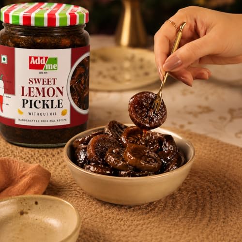 Image of Add me Khatta Meetha Sweet Lime Lemon Pickles Nimbu Ka Achar 600gm No Oil Homemade Recipe & Taste Glass Jar