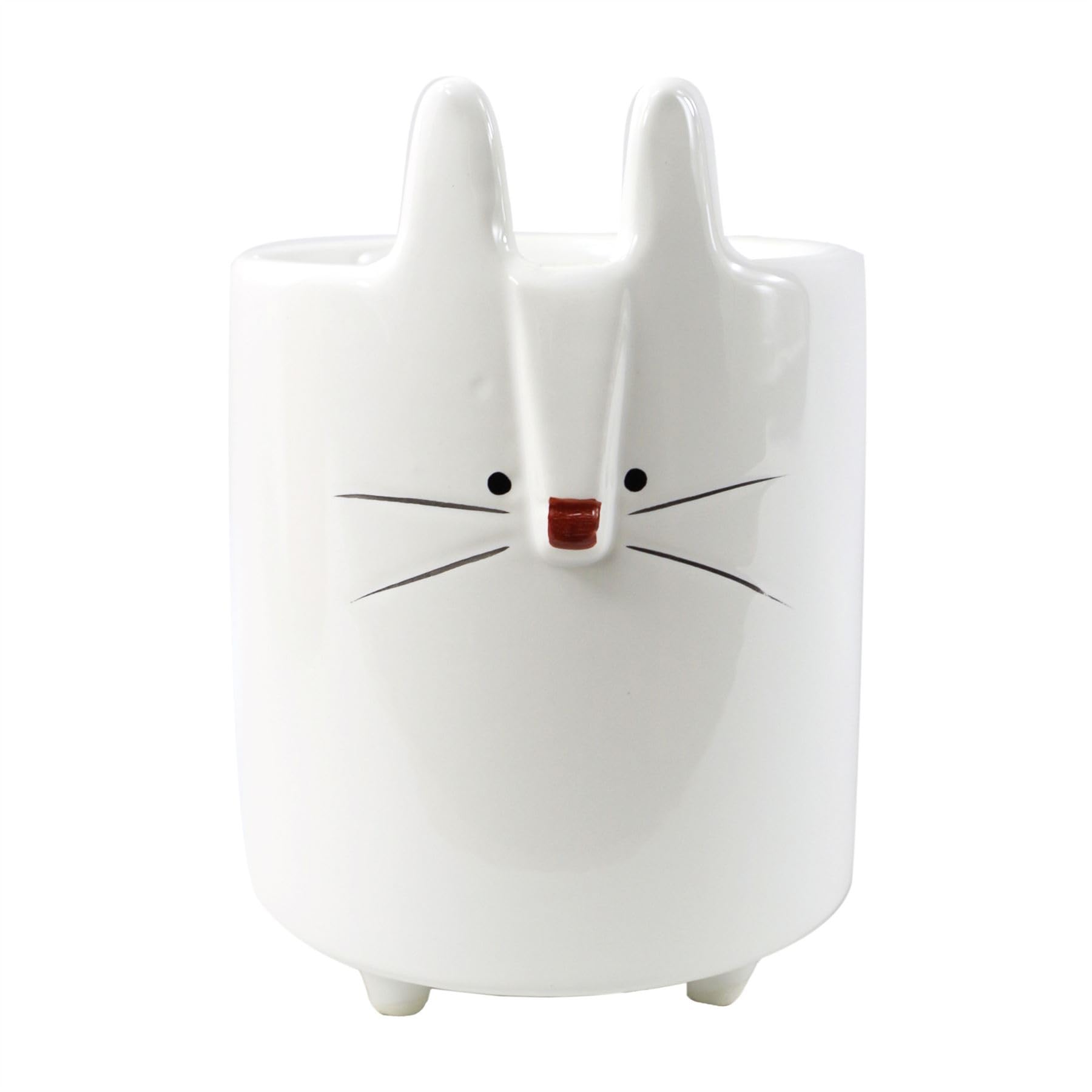 Leaf Ceramic Rabbit Planter - White - 15cm