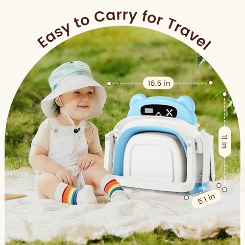 Image of Baby Bathtub,Foldable Baby Bath Tub for Newborn to Toddler (0-18 Months) - Collapsible Infant Tub for Travel with Thermometer, Soft Cushion,Blue
