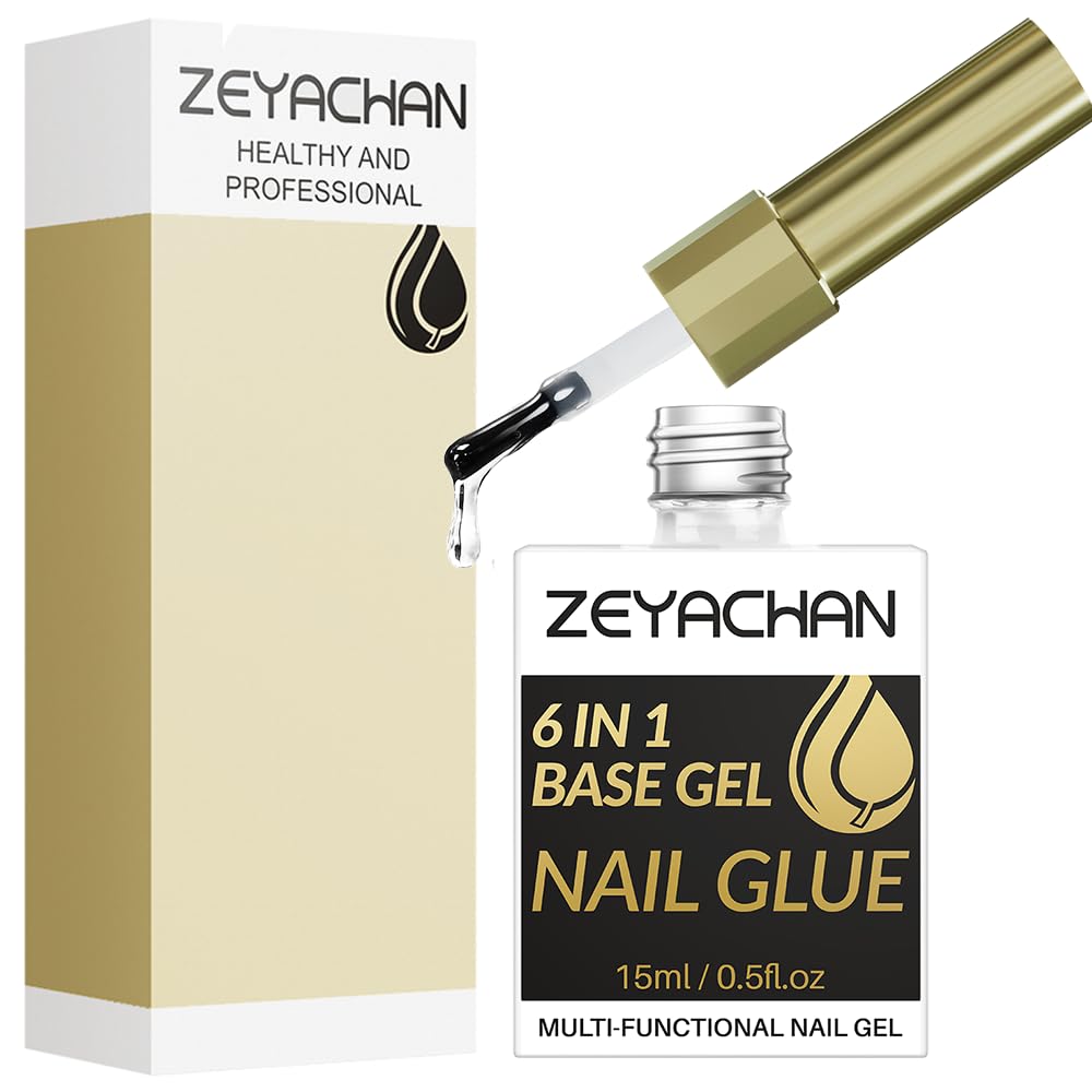 ZEYACHAN Pegamento Uñas Postizas Super Fuerte 6 EN 1, 15ML Pegamento para Uñas Postizas con Pinceles, para Uñas Acrilicas, Pegamento Uñas Gel uv Profesional para Tips Uñas, Reparación de Uñas Rotas