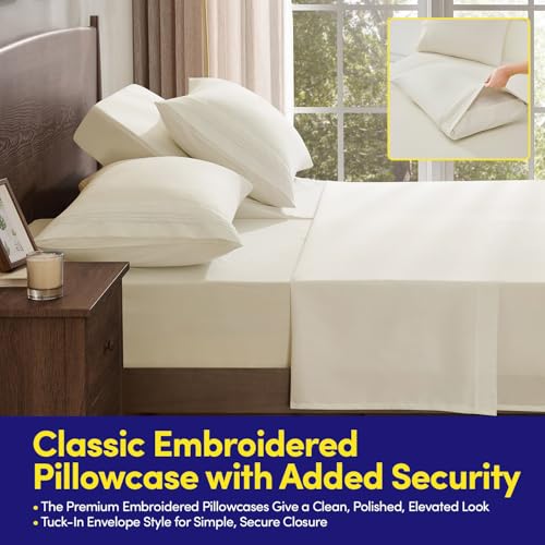 Image of Split Head King Sheets Set for Adjustable Beds 4 Piece Flex Top Bed Sheets - Deep Pocket Split Top Fitted Sheet with Built-in Corner Straps, Luxury Soft Cooling Bedding, Wrinkle Resistant, Ivory