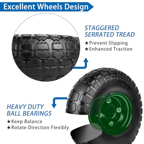Image of 4.10 /3.50-4 Tires and Wheels Flat Free 10 Inch Solid Tires Replacement with 5 /8 inch Axle Bore Hole, 16 Spacers 8 Pins, for Cart, Garden Wagon, Wheelbarrow, Hand Truck, Trolley, Lawn Mower, 4P