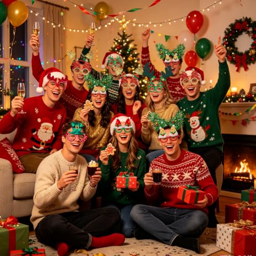 Image of fiintrwa Christmas Headband Beads Necklace Hair Hoop Eyewear Eyeglass Santa Hat Photo Props for Xmas Party Decoration Supplie