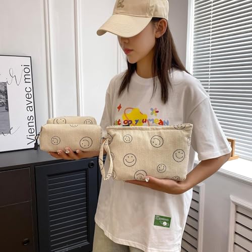 Small Cosmetic Bag set for Women Corduroy Makeup Bag with Interior Pocketes Cute Corduroy Makeup Pouches Women Small Toiletry Bag3