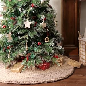 Limbridge chunky knit tree skirt handmade 48 inch beige heavy chunky yarn knitted thick crochet christmas tree skirt rustic christmas tree decorations for merry christmas home decor party gifts  urban country home decor