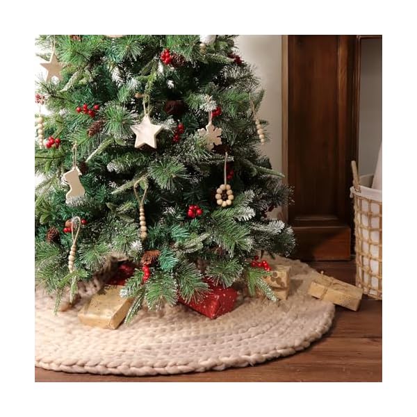 Limbridge chunky knit tree skirt handmade 48 inch beige heavy chunky yarn knitted thick crochet christmas tree skirt rustic christmas tree decorations for merry christmas home decor party gifts  urban country home decor