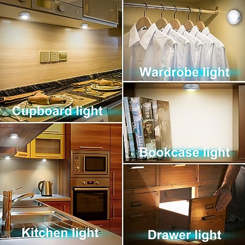Image of LUXSWAY LED Puck Lights, Battery Operated Tap Lights, Mini Night Touch Light, Stick On Light, Under Cabinet and Counter Lighting for Kitchen Sink, Shelf, 6-Pack, Silver