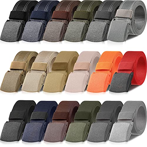 JaGely 18 Pack Nylon Tactical Belts Breathable Military Duty Belt with Plastic Buckle Webbing Canvas Belts for Men Women Outdoor