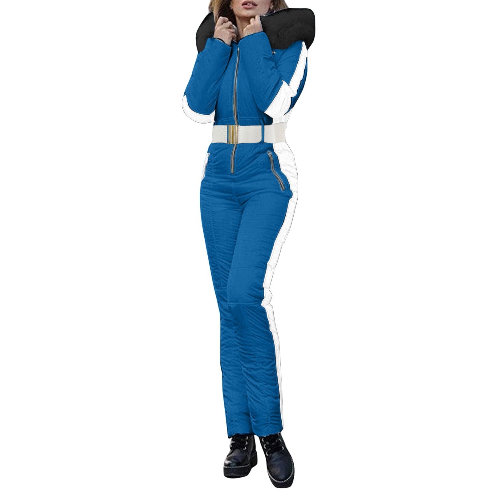 IQYU Skioverall Damen Winter Warm Skianzug Einteiler Schneeanzug Lange Skijacke Mit Kapuze Outdoorjacke Warm Schnee Skifahren SäTze Outdoor Jumpsuit Langer Schneeoverall Wasserdicht Ski Anzug