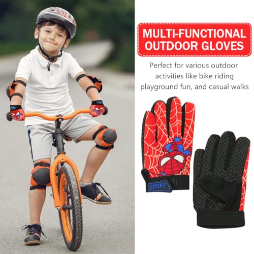 Image of PROBEROS Kids Cycling Gloves for Kids Riding Gloves with Cartoon Print Thermal Anti-Slip Full Finger Design for Children Age 6-9 Years
