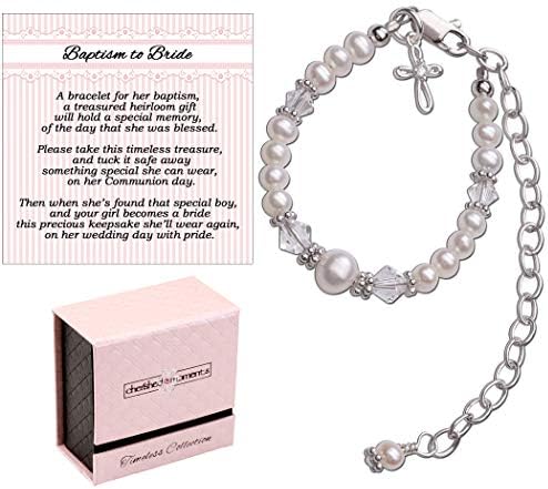 Baptism to Bride Cross Bracelet for Girls in Sterling Silver and Cultured Pearl