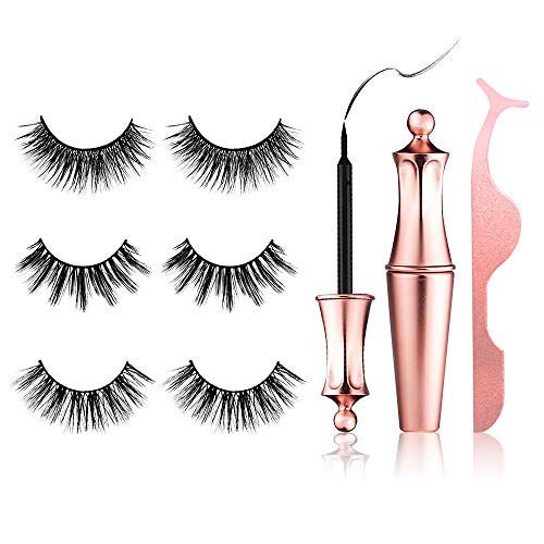 Magnetic Eyelashes with Eyeliner Kit, 【3 Pairs】 Reusable Magnetic Eyelashes Full Eye, Come with Applicator, No Glue False Lashes, Easier To Use Than Traditional False Eyelashes