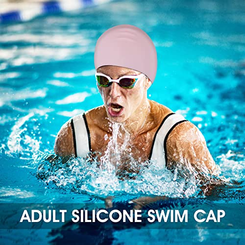 Sibba 1Pc Large Swim Cap Swimming For Braids Locs Dreadlocks Dreads Non-Slip Silicone Short Long Hair Pool Swimmers Waterproof Fabric Cloth Bath Shower Hats Adult Men Women Keep Hairstyle (Pink) #TOP6