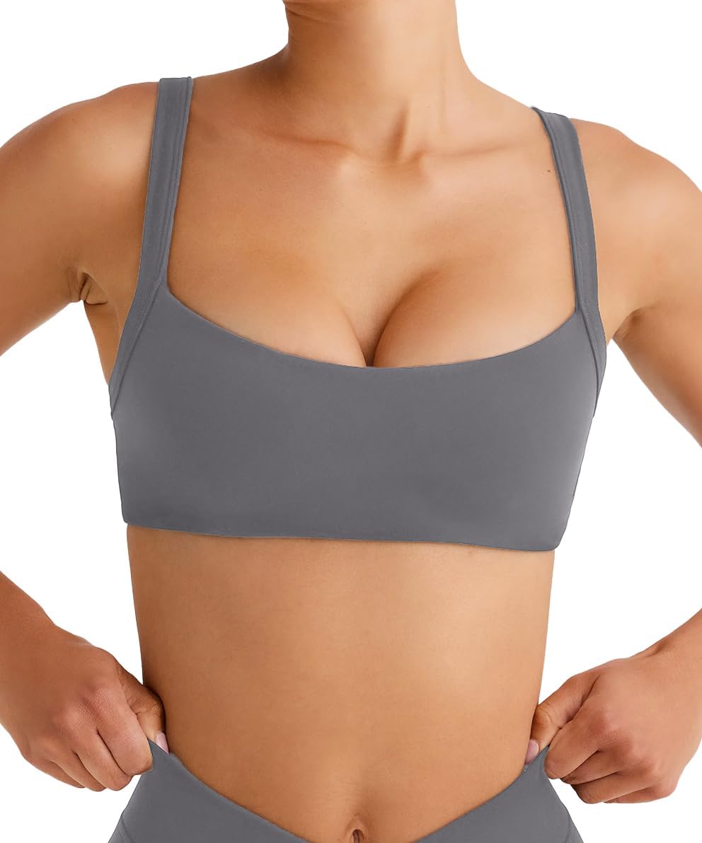 Olmlmt Wireless Padded Sports Bras for Women Adjustable Strap Square Neck Yoga Athletic Workout Crop Top