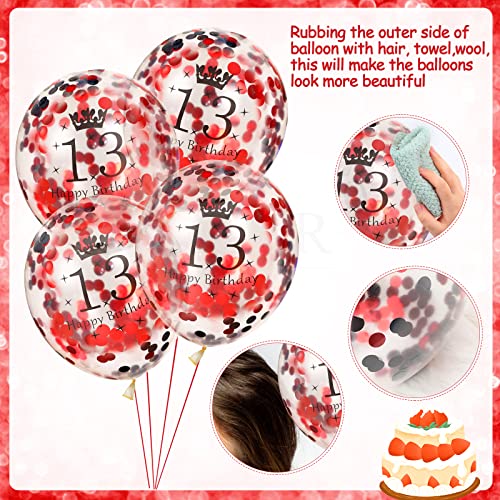 Image of 13th Latex Birthday Balloons - 16 Pcs Red & Black Happy Birthday Balloons for Girls & Boys 13th Birthday Party Decor