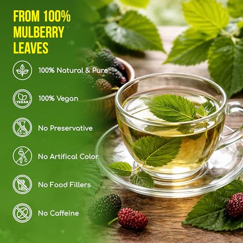 Image of FreshDrinkUS Premium 75 Mulberry Leaf Tea Bags, 100% Natural & Pure. Loose Leaf Herbal Tea. Made with Natural Material Tea Bags. No Sugar, No Caffeine, No Gluten, Vegan