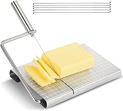 Cheese Slicer & Cheese Cutter, Stainless Steel Cheese Slicer with 5 Replacement-Wires, Cheese Cutter for Block Cheese Metal Cheese Slicer Cutting Board Kitchen Gadgets Gift Set for Cheese Butter
