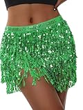 Achlibe Mini jupe à paillettes pour femme - Taille basse - Jupe à franges scintillantes - Style latin années 1920, Vert, Taille unique