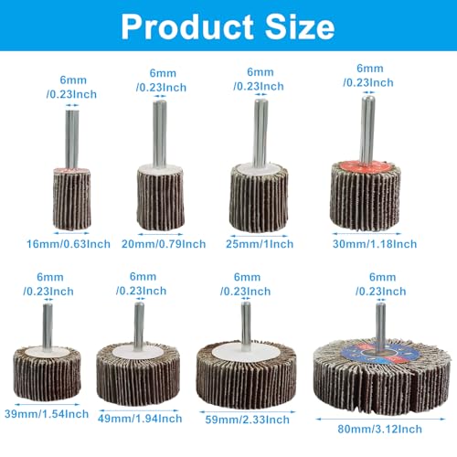 Roues à lamelles montées sur tige Waziaqoc grain 80 pour perceuse de 6.35mm - 2