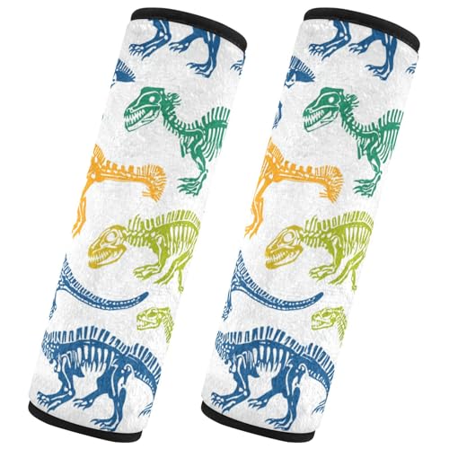 Seat Belt Covers 2 Pack Dinosaurs Skeletons Car Seat Strap Covers Super Soft Blue Green Orange Yellow Car Seat Neck Cover for Boys Girls Adults Babies S