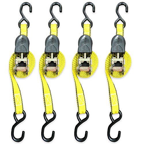 Ratchet Tie Down Strap – 4 Pack – 1 Inch – 15 Feet – 500 Lbs Working Load – 1500 Lb Break Strength – Cam Buckle Alternative – Cargo Straps Perfect For Moving Appliances, Lawn Equipment, Motorcycle, Atv By Everest #TOP2