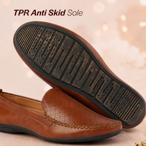 Image of FAUSTO Mens Perforated Stylish Driving Moccasins | Half Shoes for Office & Outings | Driving Loafers | Casual and Formal Mules | Soft Cushioned Insole